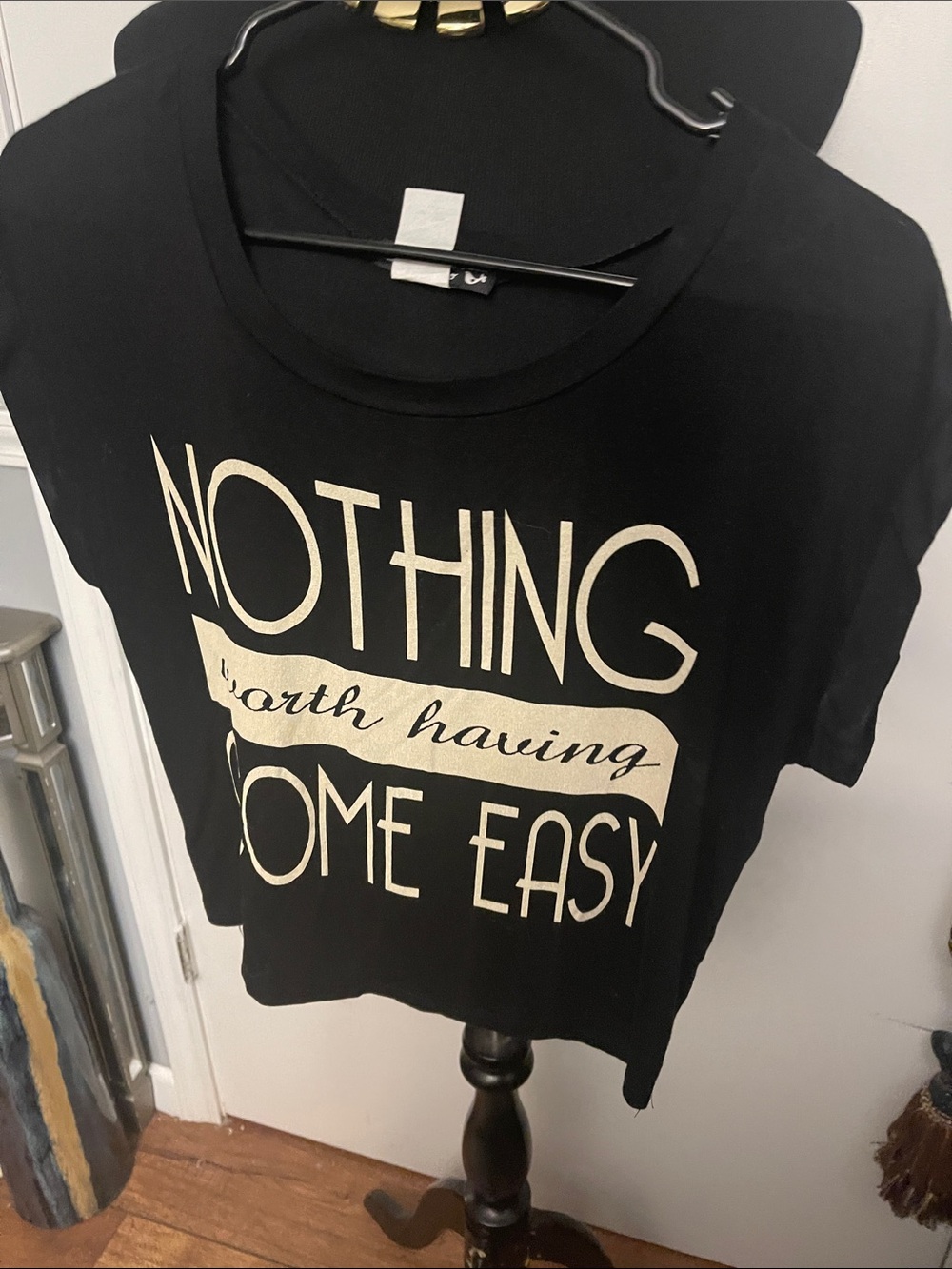H&M Black Short-Sleeve Graphic Tee with Cream Lettering
